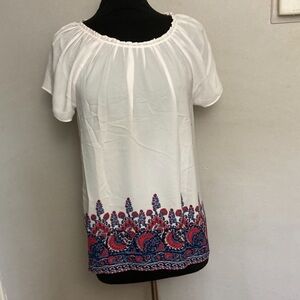 12-24 LOFT blouse top semi sheer paisley trim NWT Large